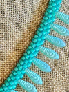 Aqua Blue-Green "Feather Dagger" Beaded Hawaiian Inspired Necklace Lei - 20"