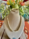 Yellow Dragon Scales w/ White Baroque Glass Beads  Necklace  - 27"