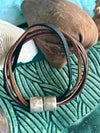 Brown Hues with Black 5-Cord Wrap Leather Bracelet   -  7.5"  (Med-Large )