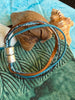 Blue Braided Cord with Suede & Leather 5-Cord Wrap Leather Bracelet   -  8.75"  (Large - XL)