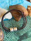 Blue & Brown 5-Cord Wrap Leather Bracelet w/ Silver Toned Magnet  - 8" (Med-Large)