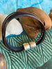 Blue & Brown 5-Cord Wrap Leather Bracelet w/ Silver Toned Magnet  - 8" (Med-Large)