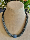 Denim Blue Golem Focal Bead Segmented Necklace Lei - 23"