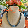 Denim Blue Golem Focal Bead Segmented Necklace Lei - 23"