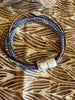 Blue with Violet Fiber 5-Cord Wrap Leather Bracelet  - 7." (Medium)