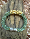 Bracelet - Sea Foam Green with Yellow Magatama Silver Magnet - Varioius