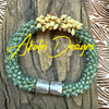 Bracelet - Sea Foam Green with Yellow Magatama Silver Magnet - Varioius