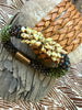 Bracelet - Two Toned Matte Green, Dark Topaz with Yellow Magatama Brass Magnet - 6.5"