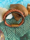 Camel toned & Brown 6-Cord Wrap Leather Bracelet w/ bronze toned Magnet  - 6"- 6.25"  (Small - Med)