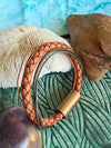 Camel toned & Brown 6-Cord Wrap Leather Bracelet w/ bronze toned Magnet  - 6"- 6.25"  (Small - Med)