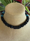 Cobalt Blue with Matte Black Segmented Dragon Scale Necklace Lei  -30"