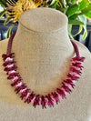 Fushcia Red with Transparent Pink Haku Lei Necklace  - 22"