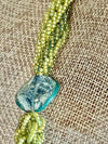 Humpback Whale Green w/ Blue Whale Focal Bead Necklace  - 39"