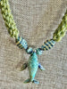 Humpback Whale Green w/ Blue Whale Focal Bead Necklace  - 39"