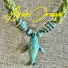 Humpback Whale Green w/ Blue Whale Focal Bead Necklace  - 39"