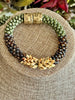 Topaz and Yellow Picasso Segmented with Olive Green Necklace Lei  - 25"