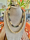 Topaz and Yellow Picasso Segmented with Olive Green Necklace Lei  - 25"