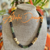 Topaz and Yellow Picasso Segmented with Olive Green Necklace Lei  - 25"