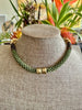 Topaz and Yellow Picasso Segmented with Olive Green Necklace Lei  - 25"