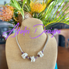 Pearlized White and Lavender Hawaiian Haku Mini (3 Cluster) Lei - 22"