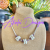 Pearlized White and Lavender Hawaiian Haku Mini (3 Cluster) Lei - 22"