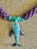 Gorgeous Lavender with Blue/Green Whale Pendent Glass Beaded Necklace - 32"