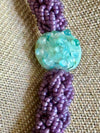 Gorgeous Lavender with Blue/Green Whale Pendent Glass Beaded Necklace - 32"