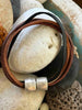 Brown & Tan 5-Cord Wrap Leather Bracelet w/ Silver Toned Accent Bead - 7.25" (Med)