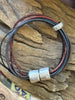 Brown & Tan 6-Cord Wrap Leather Bracelet w/ Silver Toned Accent Bead - 7" -7.5" (Med)