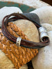 Brown & Tan 6-Cord Wrap Leather Bracelet w/ Silver Toned Accent Bead - 7" -7.5" (Med)