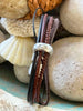 Brown & Tan 6-Cord Wrap Leather Bracelet w/ Silver Toned Accent Bead - 7" -7.5" (Med)