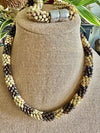 Metallic Brown with Yellow Picasso Dragon Scales Necklace  - 25"