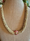 Pink Mandala Flower Golem Focal Bead Segmented Necklace Lei - 28"