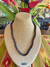 Red Picasso Magatama and Matte Gray Beads Hawaiian Inspired Necklace Lei - 28"