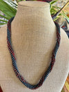 Red Picasso Magatama and Matte Gray Beads Hawaiian Inspired Necklace Lei - 28"