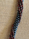 Red Picasso Magatama and Matte Gray Beads Hawaiian Inspired Necklace Lei - 28"