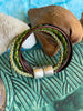 Green & Brown Fiber 5-Cord Wrap Leather Bracelet w/ SilverToned Magnet  - 5"-5.5"  (Small)