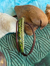 Green & Brown Fiber 5-Cord Wrap Leather Bracelet w/ SilverToned Magnet  - 5"-5.5"  (Small)