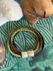 Green & Brown Fiber 5-Cord Wrap Leather Bracelet w/ SilverToned Magnet  - 5"-5.5"  (Small)