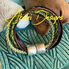 Green & Brown Fiber 5-Cord Wrap Leather Bracelet w/ SilverToned Magnet  - 5"-5.5"  (Small)