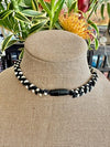 Black and Silver "Squiggle Pendant" Kumihimo Necklace Lei - 21"