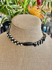 Black and Silver "Squiggle Pendant" Kumihimo Necklace Lei - 21"