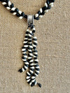 Black and Silver "Squiggle Pendant" Kumihimo Necklace Lei - 21"