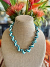 Sky Blue, Teal and Metallic Silver Fiber Necklace Lei or Hat Band- 21"