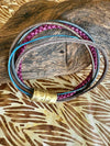 Blue with Violet Fiber 5-Cord Wrap Leather Bracelet  - 7.25" to 7.5" (Medium)