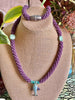 Gorgeous Lavender with Blue/Green Whale Pendent Glass Beaded Necklace - 32"