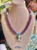 Gorgeous Lavender with Blue/Green Whale Pendent Glass Beaded Necklace - 32"