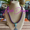 Gorgeous Lavender with Blue/Green Whale Pendent Glass Beaded Necklace - 32"