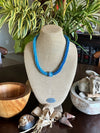 Blue Hawaiian Beaded Necklace Lei - Lamp Work Ocean Bead (26")