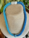 Blue Hawaiian Beaded Necklace Lei - Lamp Work Ocean Bead (26")